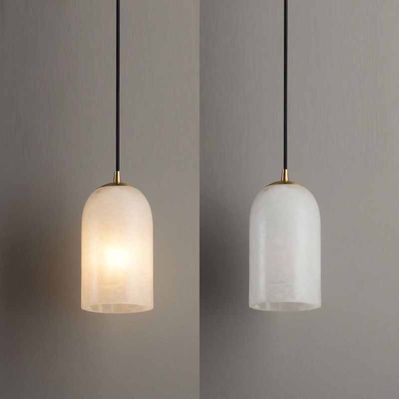 Minimalistic 1-Bulb Drop Pendant White Mini Suspension Lighting with Marble Shade