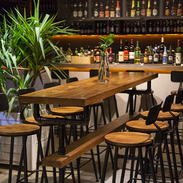 Industrial Style Pub Dining Set 1/2/9 Pcs Rectangular Solid Wood Pub Set for Home