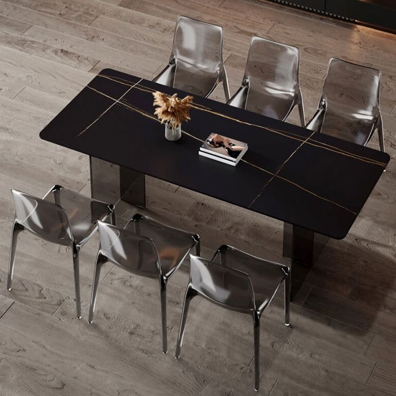 Medieval Modern Stone Dining Table Double Pedestal Base Table for Kitchen