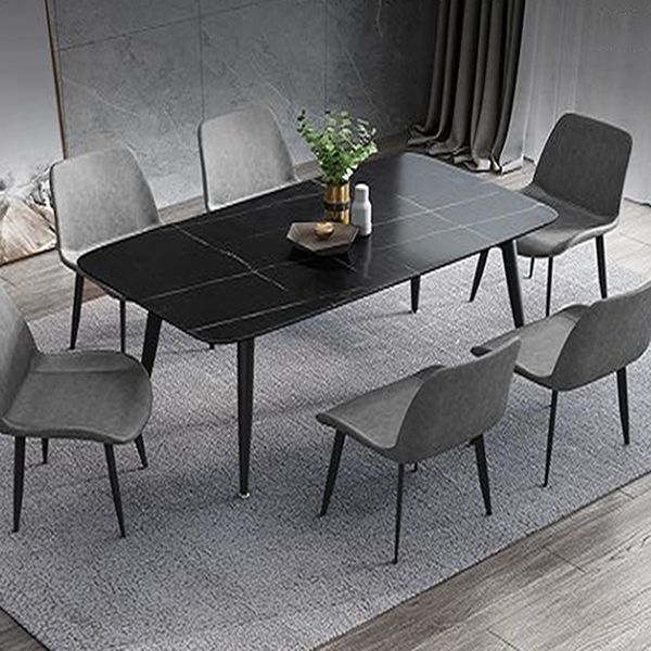 METAL INDUSTRIËLE RECHTANGELLAND EIT TAFEL Zwart gesinterde stenen tafel met metalen benen