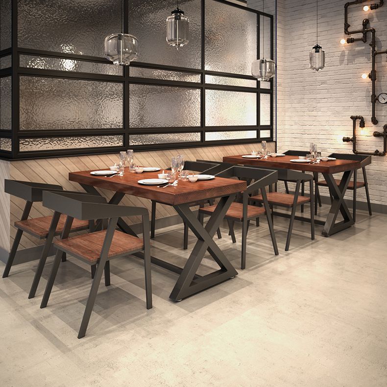 Mesa de madera de pino industrial para mesa de comedor rectangular de restaurantes con base de caballete