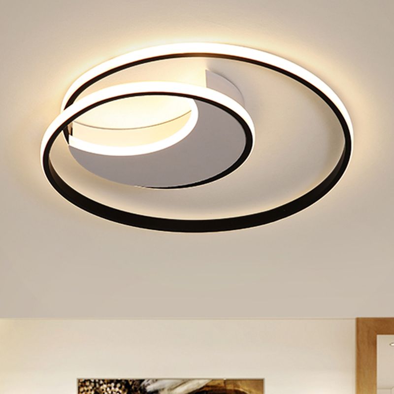 Spiral Flush Ceiling Light Simple Acrylic 16"/19.5"/23.5" Wide LED White/Black Flush Mount Lighting in Warm/White Light