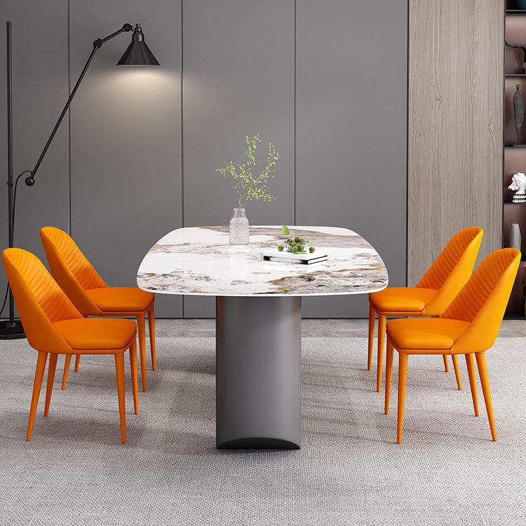 Sintered Stone Top Dining Table in White Modern Rectangle Table with Double Pedestal