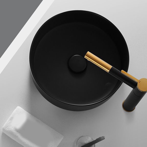 Modern Vessel Sink Round Porcelain with Basin Vessel Lavatory Sink without Faucet