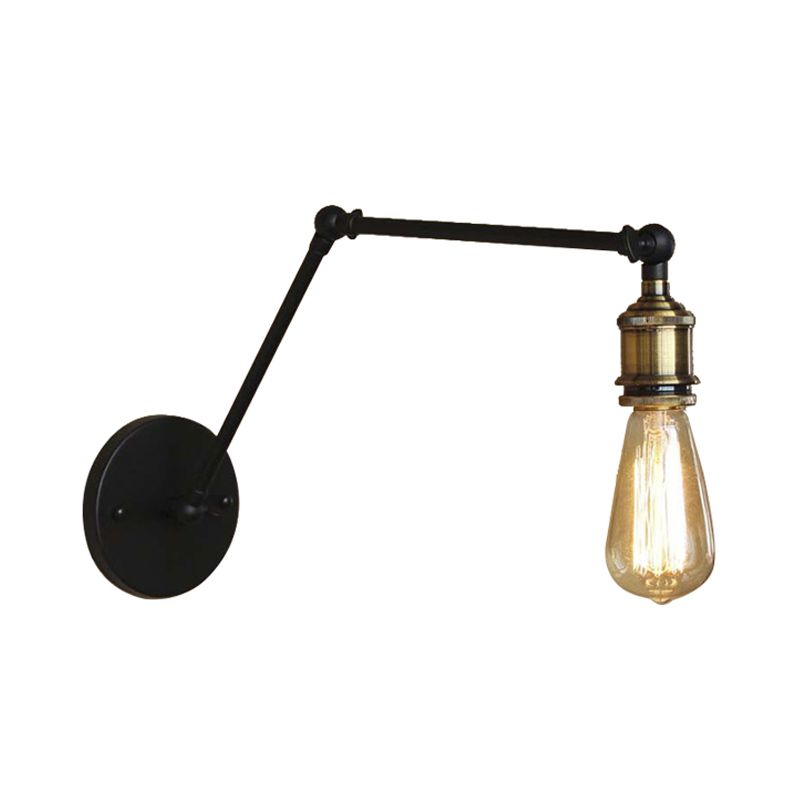 Industrial Open Bulb Sconce Lighting with Swing Arm 1 Light Metallic Wall Lamp in Brass/Black for Living Room