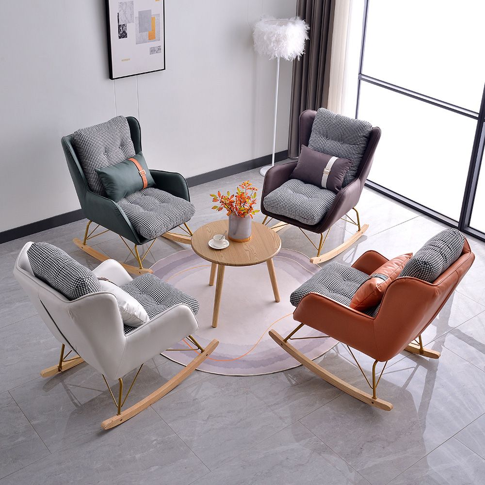 Faux Leather Modern Rocking Chair Water Resistant Rocker Chair with Pillow