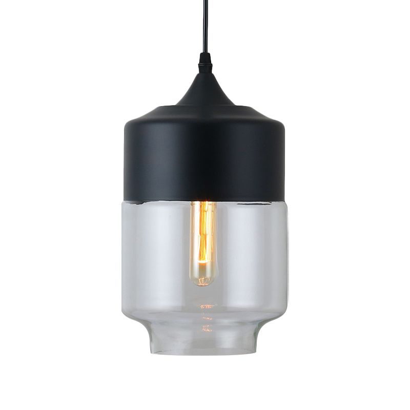1 lichte restaurant Down Lighting Moderne zwarte hanglamp met pot heldere glazen schaduw