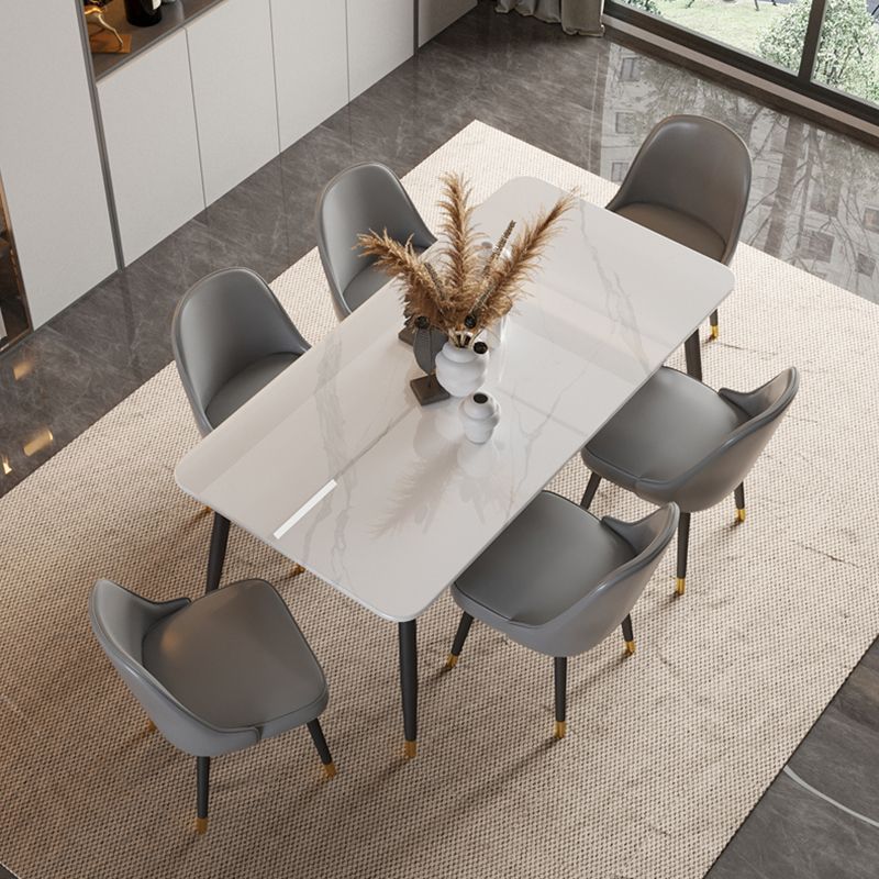Contemporary Rectangle Stone Table for Restaurant Black Metal Pedestal Dining Table