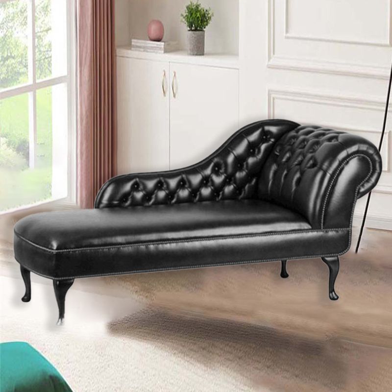 Traditional Upholstered Chaise Lounge Couch Leather Chaise Lounge Chair with Arms