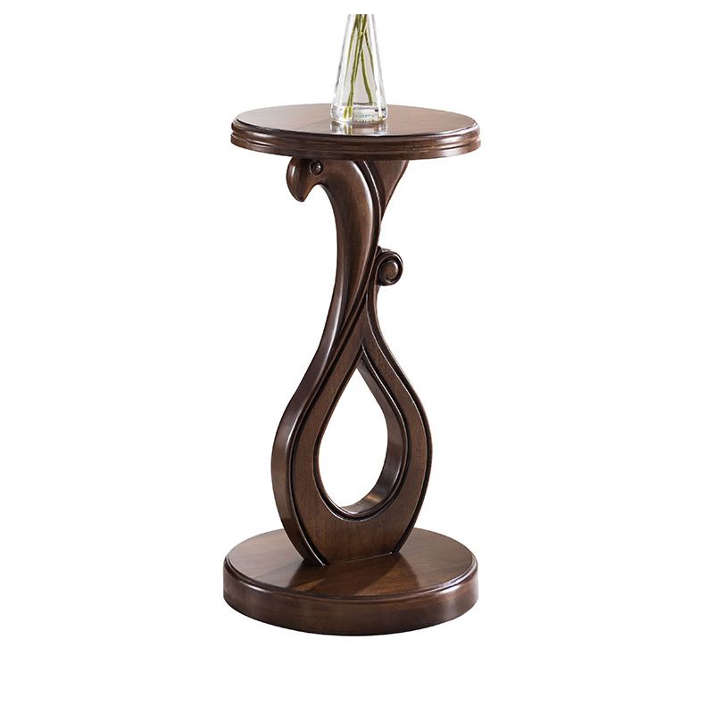 Pedestal End Table Brown Round Wood Side End Table - Distressed Surface Treatment
