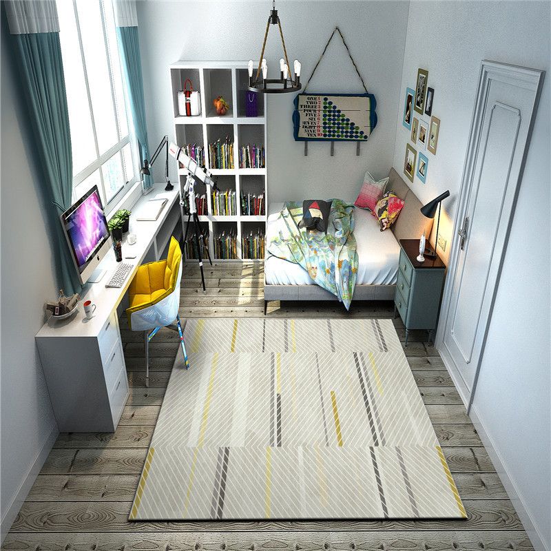 Light Gray Modern Rug Polyester Stripe Indoor Rug Stain Resistant Rug for Home Decor