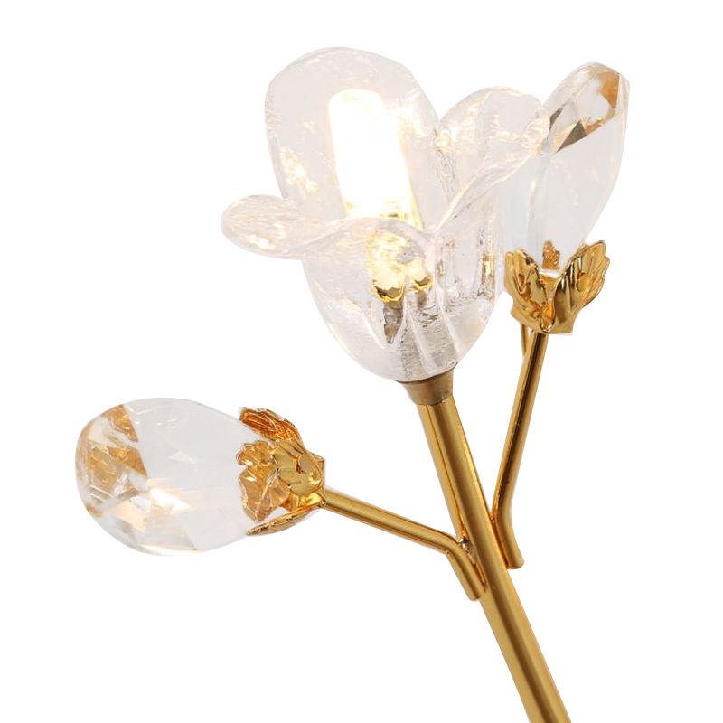 Luminaire de fleur en cristaux et paroi de feuilles de style simple 3 lumières Gold Wall Sconce Light