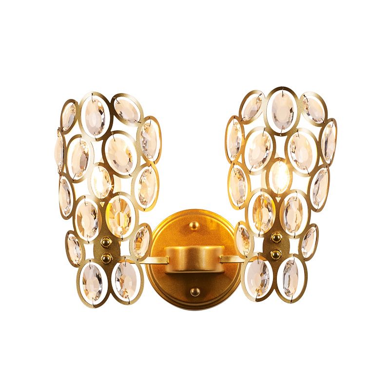 Circles Wall Sconce Light Modern Metal 2 Lights Wall Mounted Lamp with Clear Crystal Deco in Gold for Bedroom