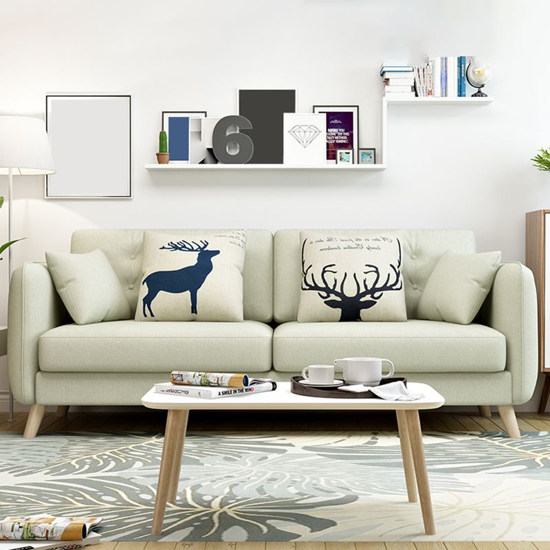 Modern Macaroon Square Arm Sofa 4 Wood Legs Cushions Sofa for Apartment