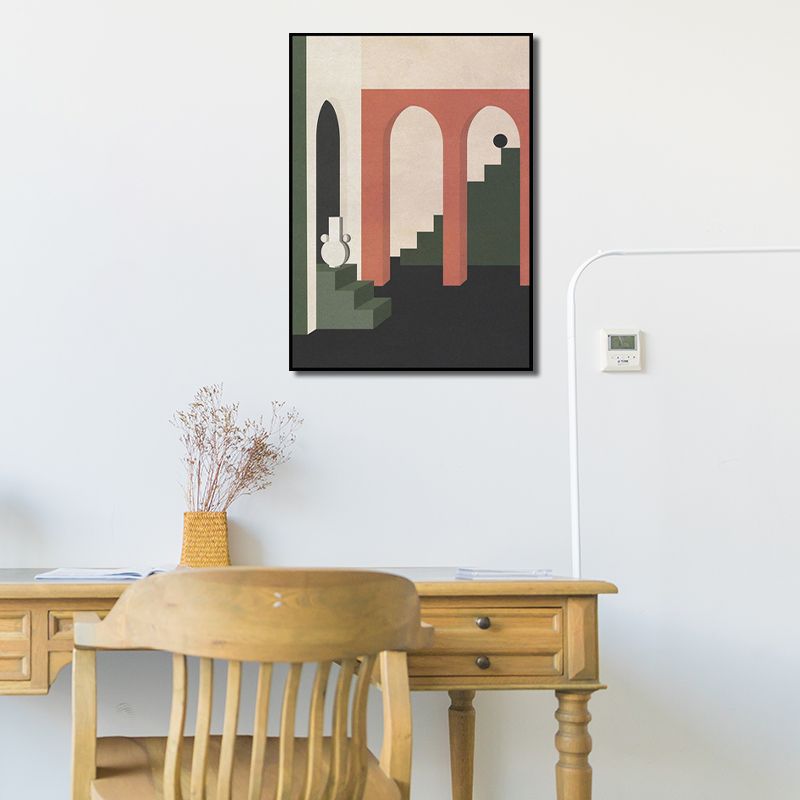 Toile d'art moderne nature morte, peinture d'architecture aux couleurs douces, décor mural pour la maison