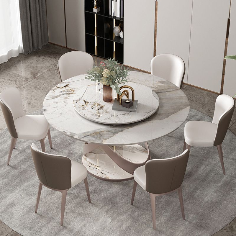 Round Sintered Stone Dining Table Modern Furniture with Pedestal Base in Matte Finish