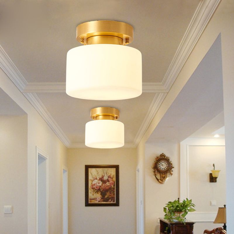 Cylinder Aisle Semi Flush Mount Ceiling Light Glass Modern Semi Mount Lighting in White