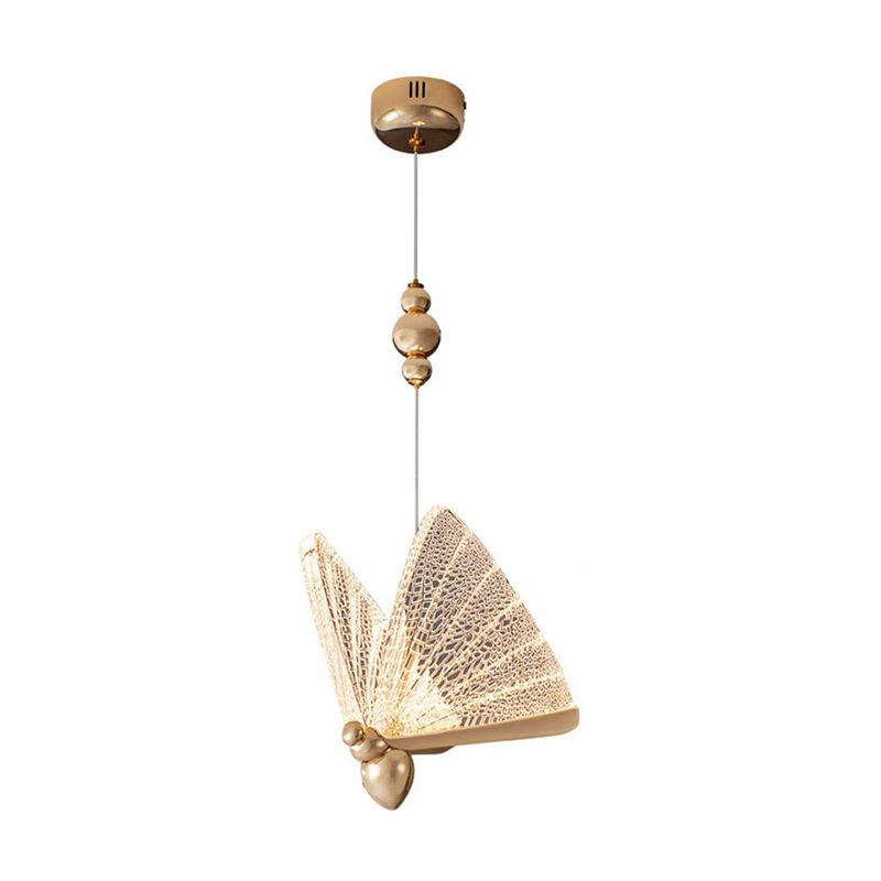 Luz colgante de mariposa dorada en estilo creativo moderno de hierro forjado que colgaba con sombra acrílica