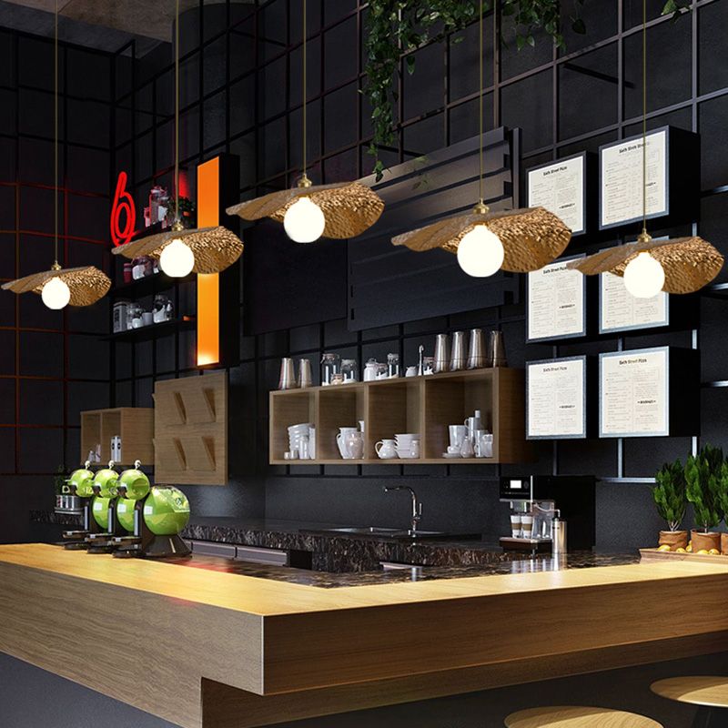 Hammered Metal Lotus Leaf Pendant Lamp Creative Postmodern 1-Light Brown Hanging Ceiling Light