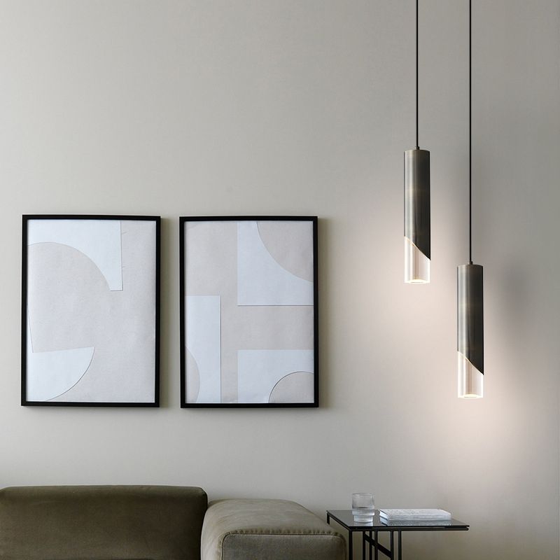 Moderne creatieve LED enkele hanglamp Koperen cilindrische hangende lamp met acrylschaduw