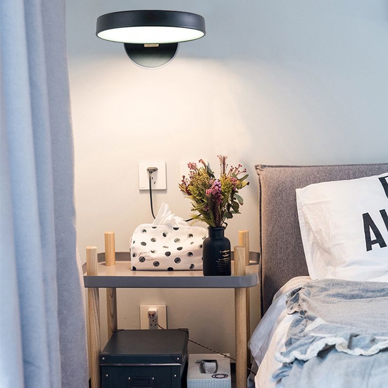 Modern Minimalist Circular LED Wall Lamp Wrought Iron Macaron Wall Light with Acrylic Shade