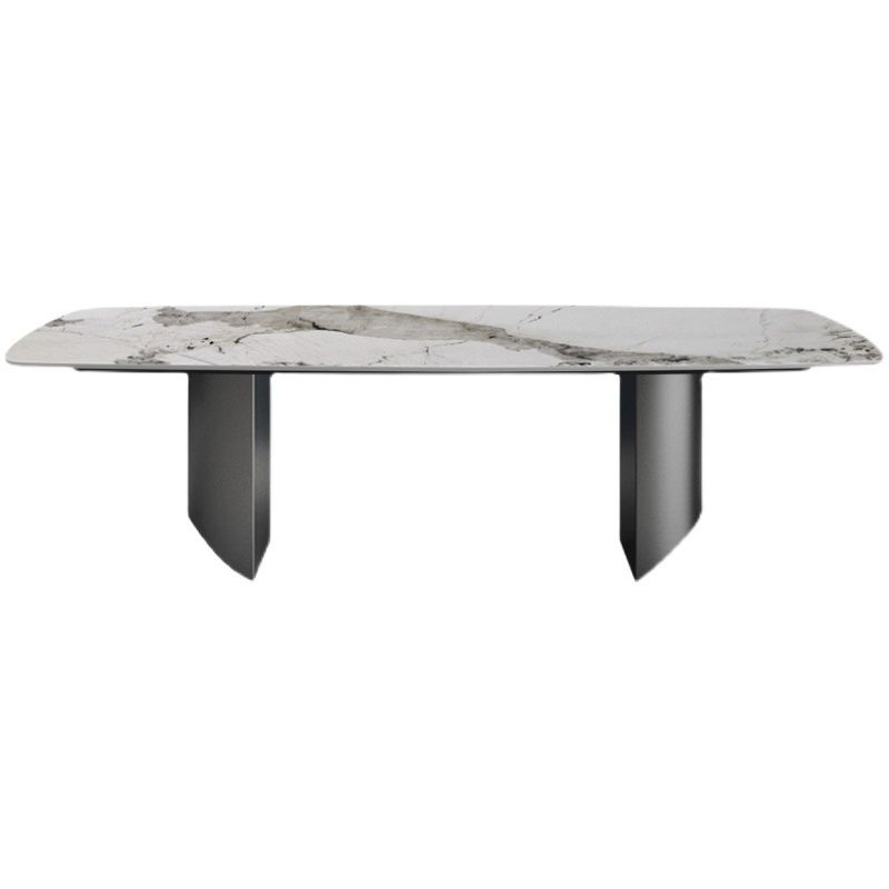 Mesa de comedor de piedra sinterizada de estilo moderno Mesa rectangular con base de pedestal doble