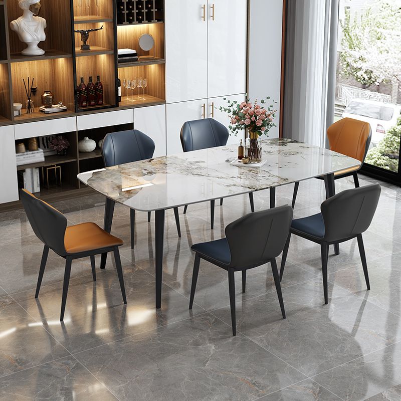Contemporary Stone Dining Set 1/2/5/7 Pieces Dining Table Set with Solid Back Chairs