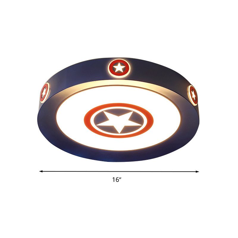 Acrylic Round Ceiling Light Kids 16"/19.5" W LED Blue Flush Mount Light in Warm/White/3 Color Light for Bedroom