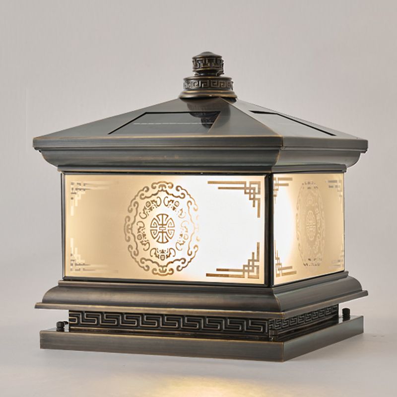 Rectangle Shape Metal Solar Pillar Lamp Modern 1-Light Outdoor Waterproof Light