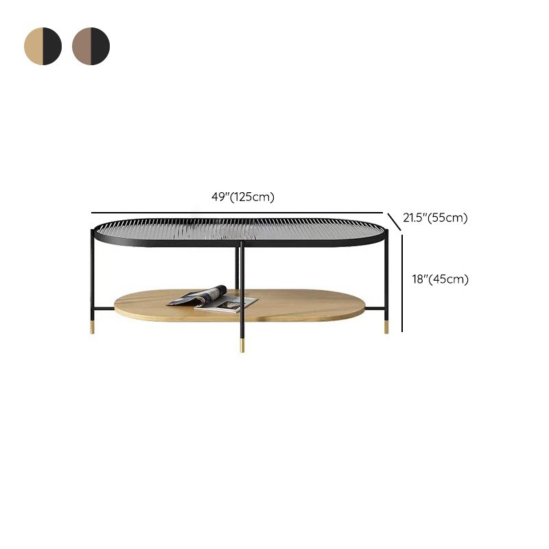 Modern Oval / Round Glass Coffee Table Iron 4 Legs Cocktail Table with Shelf