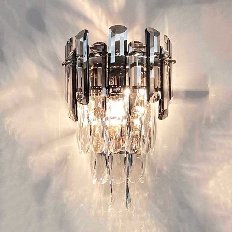 Modern Style Tiered Wall Light Crystal 2 Lights Sconces for Bedroom
