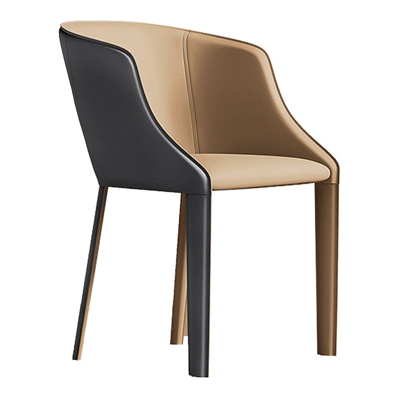 Chaise de salle à manger contemporaine en métal et cuir, chaise à dossier solide avec bras