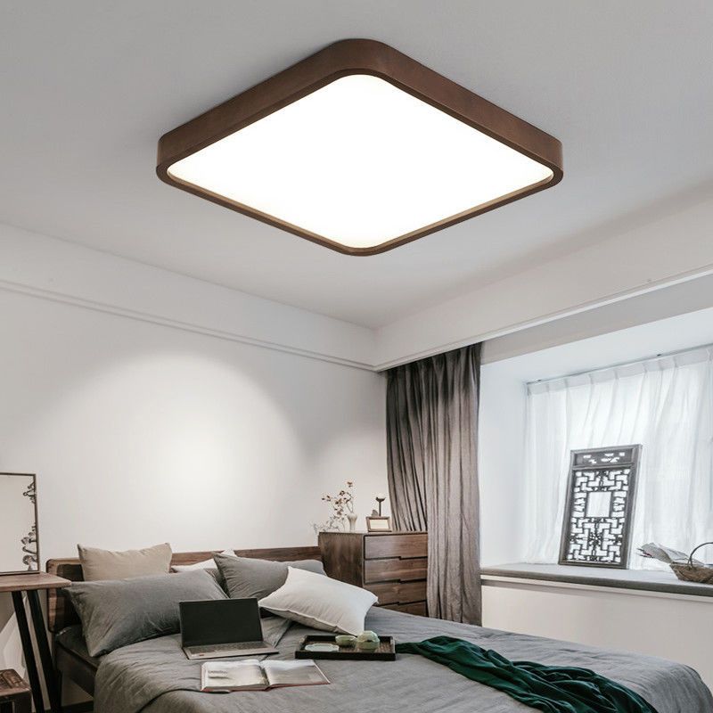 Geometry Shape LED Ceiling Lamp Modern Wood 1 Light Flush Mount for Restaurant Bedroom