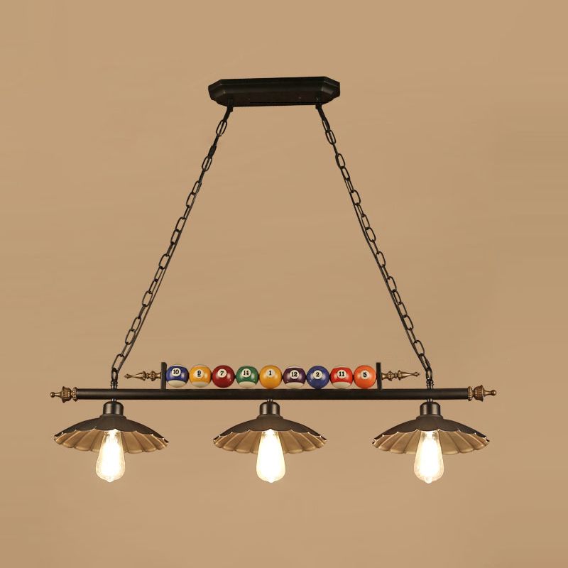 Metal Black Finish Island Lamp Shaded Industrial Style Hanging Light with Billiard Ball Deco