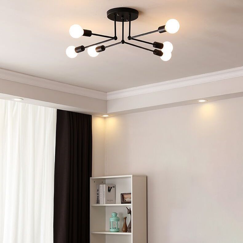 Indoor Semi Flush Mount in Industrial Retro Style Radial Metal Ceiling Light