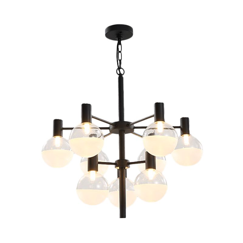 Black/Gold 2-Tier Global Chandelier Lighting Post-Modern 9/12 Lights Clear Glass Led Hanging Ceiling Lamp