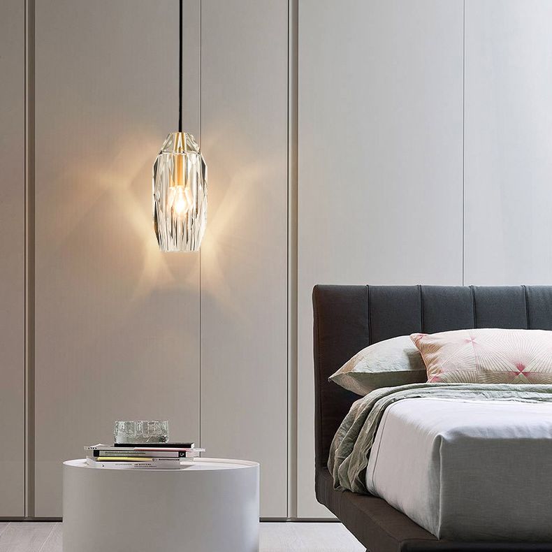 Post-modern Style Brass Crystal Hanging Light 3.9" Wide Mini Oval Simplicity Lighting Pendant for Restaurants Bar