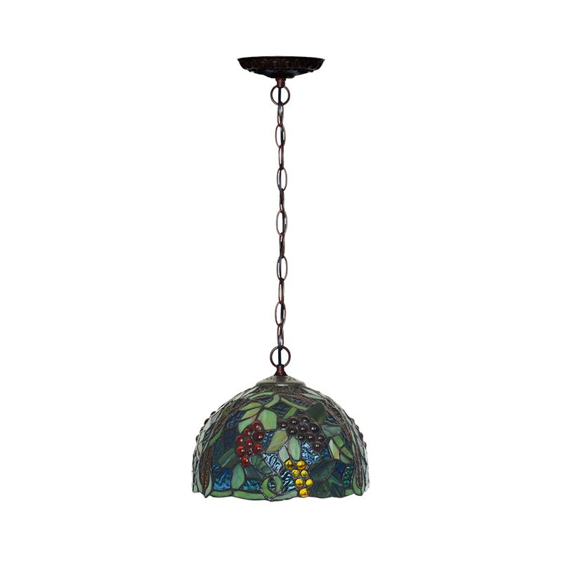 8 "/12" W Dome Green gebrandschilderd glas Hanglicht Mediterraan