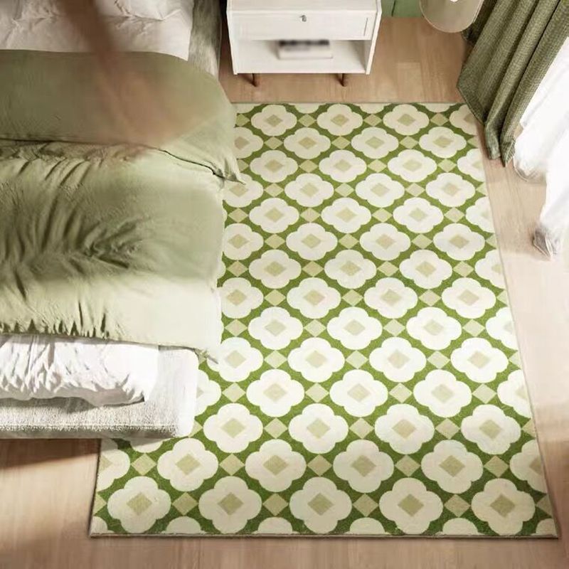 Yellow and Green Flowers Rug Polyester Area Carpet Non-Slip Backing Indoor Rug