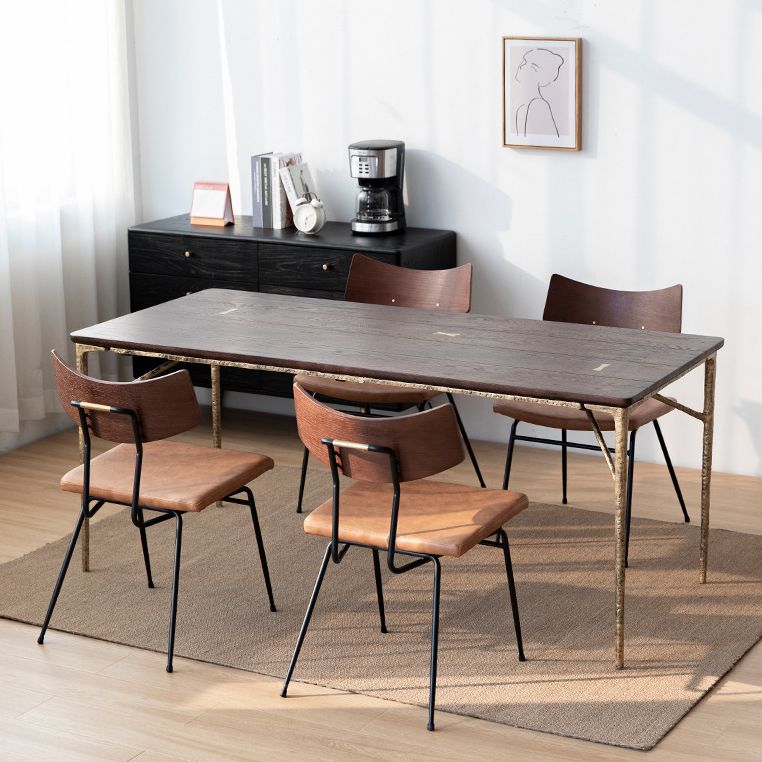 Traditional Luxury Dining Table Rectangle Solid Wood Dining Table with Metal Base