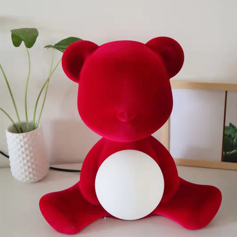 Lámpara de mesa de oso de macarrones 1 luces de escritorio con sombra de vidrio para dormitorio
