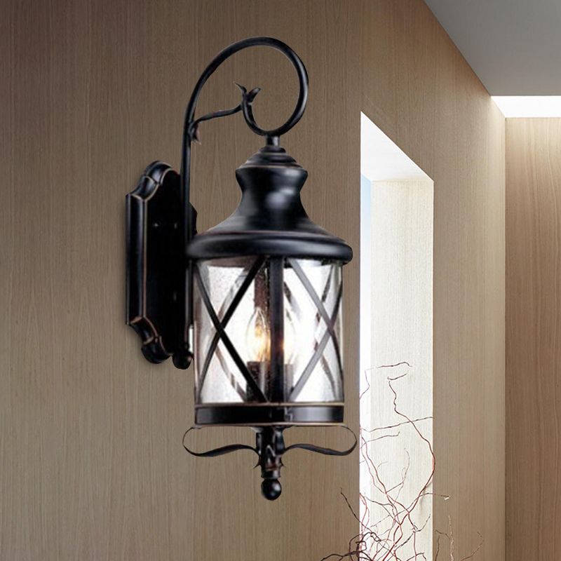 Black 1 Head Wall Light Fixture Rustic Clear Seeded Glass Jar Shape Wall Sconce Lamp for Garden