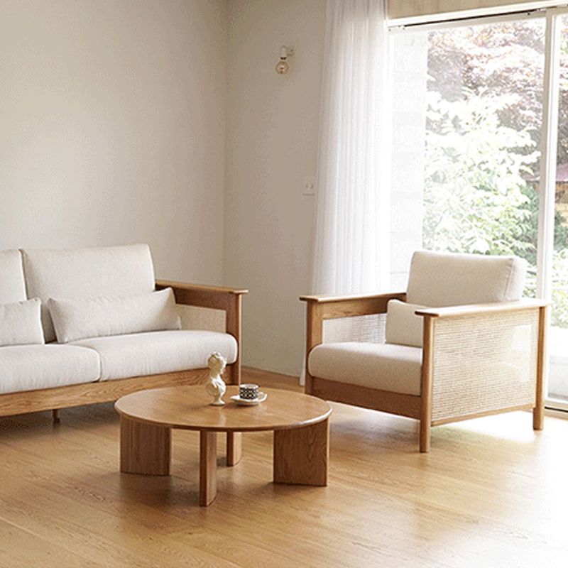 Solid Wood Sofa Square Arm Sofa with Loose Back in Natural Frame