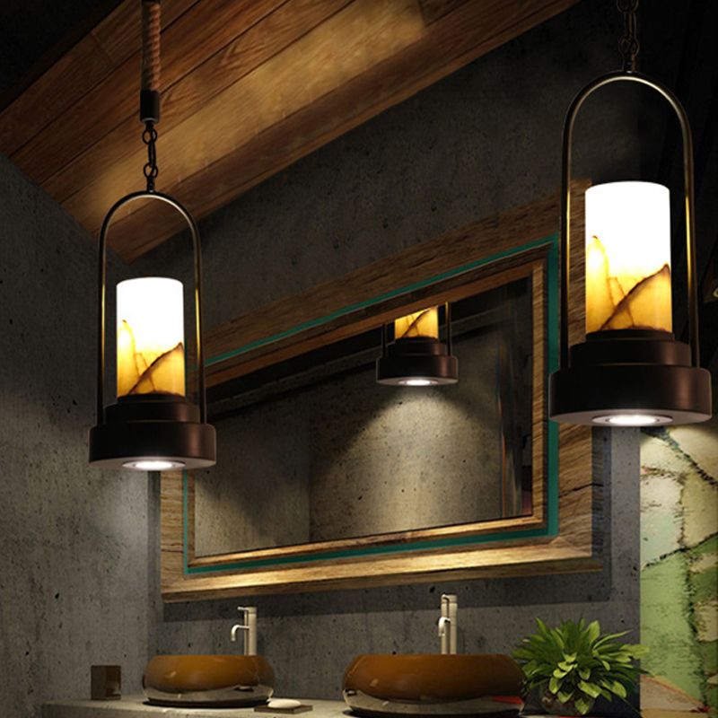 Cilinder Restaurant Suspensie Verlichting Boerderij Stijlvol marmer 1 Licht Bronze/Black Finish Plafond Light Fixture