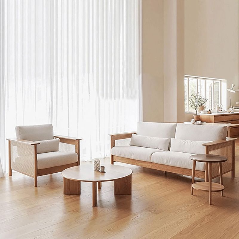 Solid Wood Sofa Square Arm Sofa with Loose Back in Natural Frame