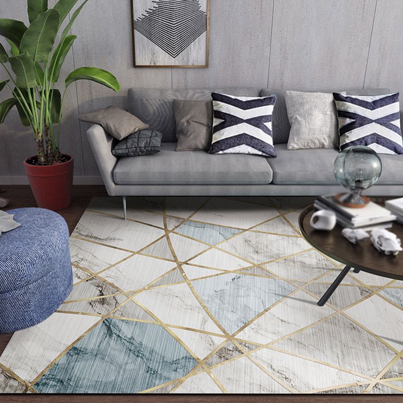 Nordic Marbling Printed Rug Light Color Polyester Area Carpet Non-Slip Backing Rug for Living Room