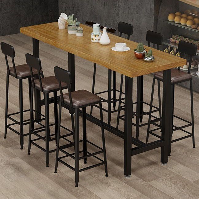 Rectangle Pine Wood Top Bar Table Industrial Bar Table with Trestle Base in Black