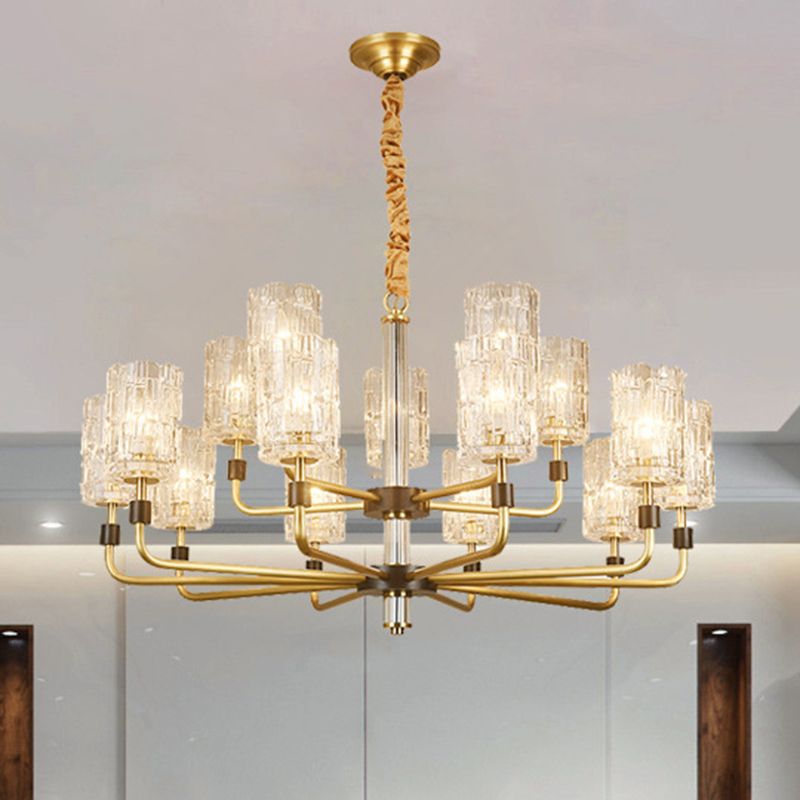 Iluminación de lámpara de sombra de cilindro minimalista prismático cristal de oro de cristal luz colgante