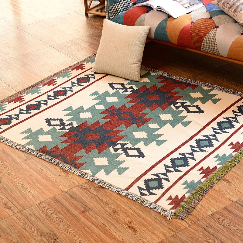 Boheemian Indian Tribal Print Rug Multi -gekleurd katoenen tapijt Huisdiervriendelijk wasbaar tapijt voor woonkamer