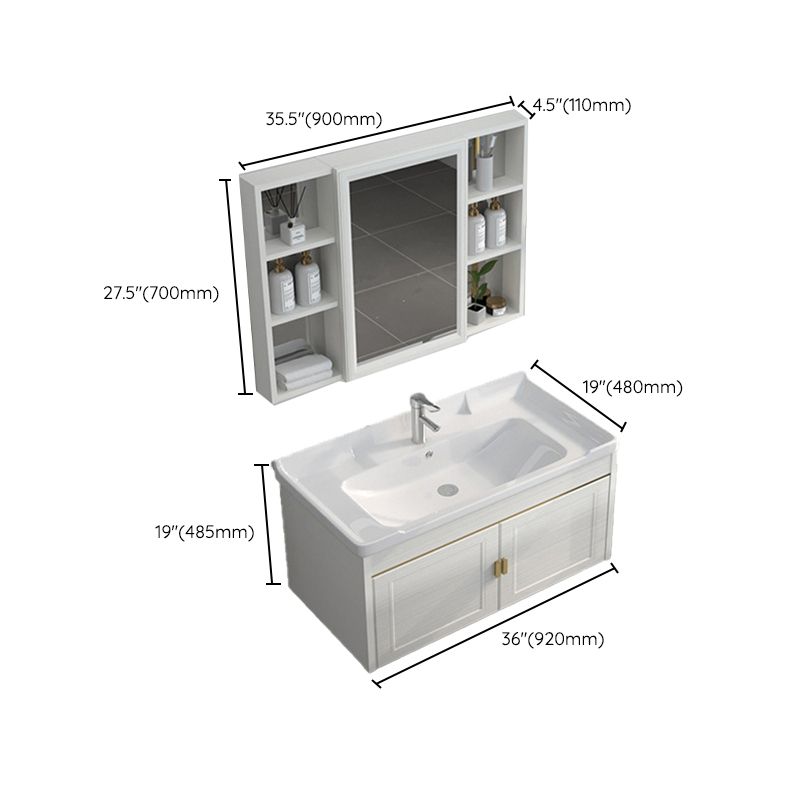 Single Sink Vanity Set Mirror Wall Mount Metal Frame Rectangle Bath Vanity with 2 Doors